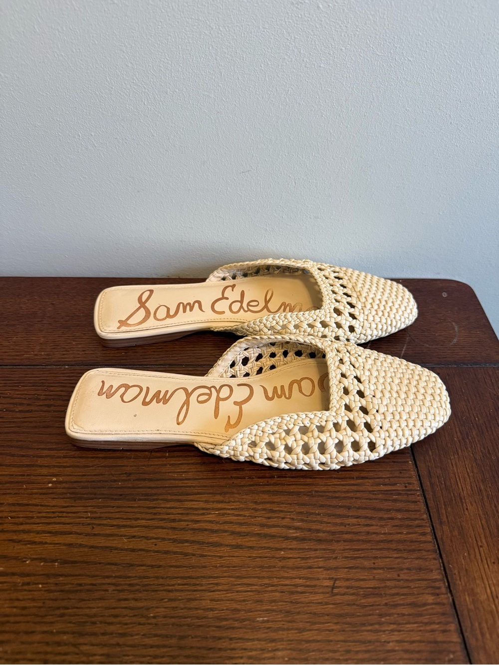 Sam Edelman Nola Cream Woven Square-Toe Slide Mules - Picture 5 of 7